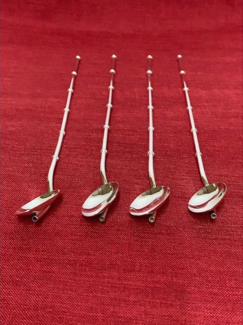 純銀マドラー＋ストロースプーン、ヨーロッパ製メーカー不詳: ヴィンテージ