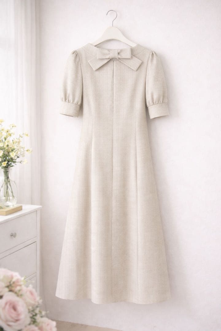 エムズグレイシー❤︎春に　後ろリボンラメ入り麻素材ワンピース　42