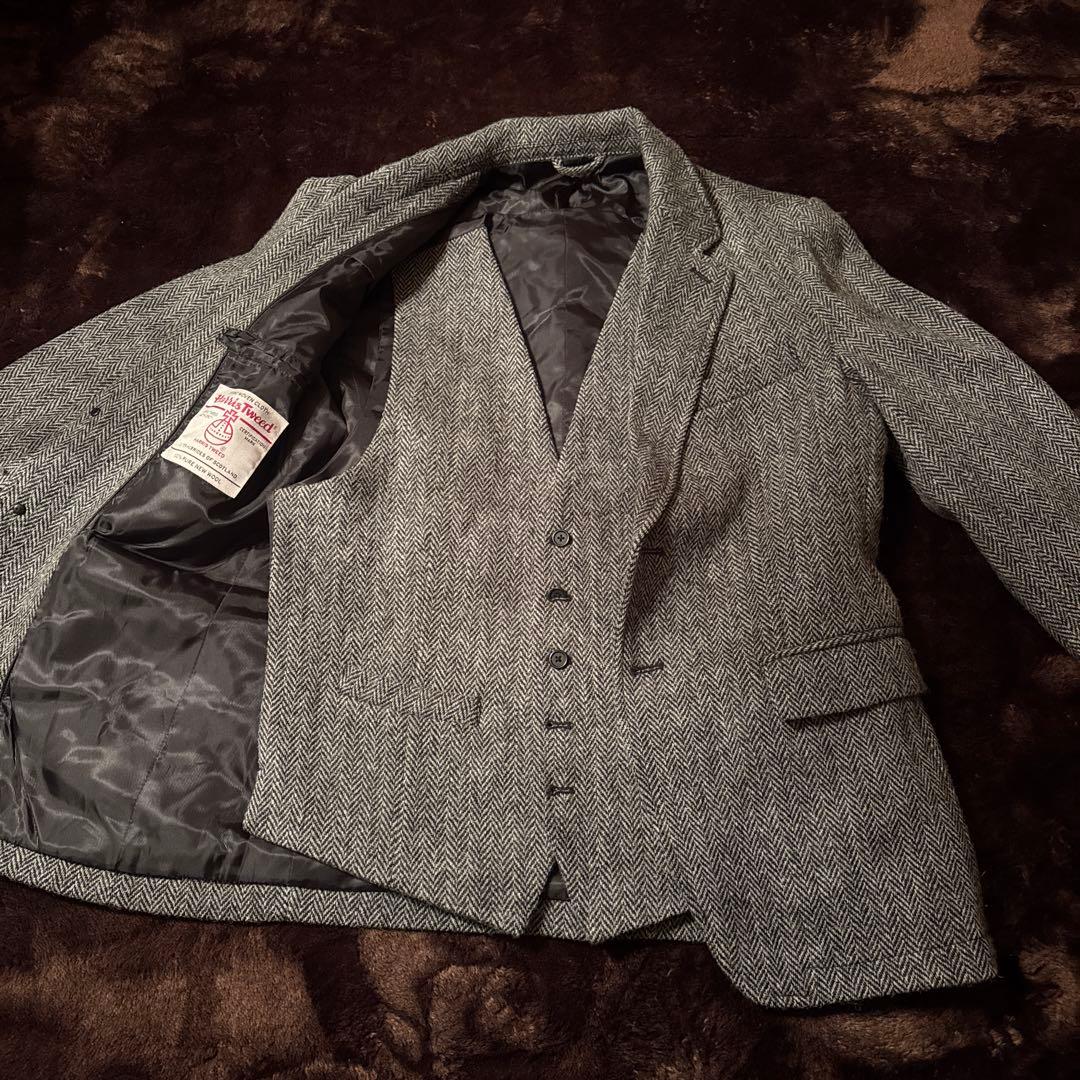 グレー ヘリンボーン スーツ　テーラードジャケット harris tweed