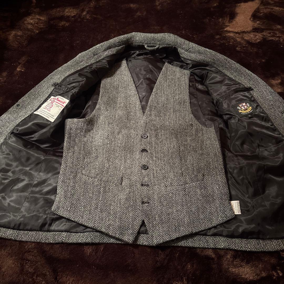 グレー ヘリンボーン スーツ　テーラードジャケット harris tweed