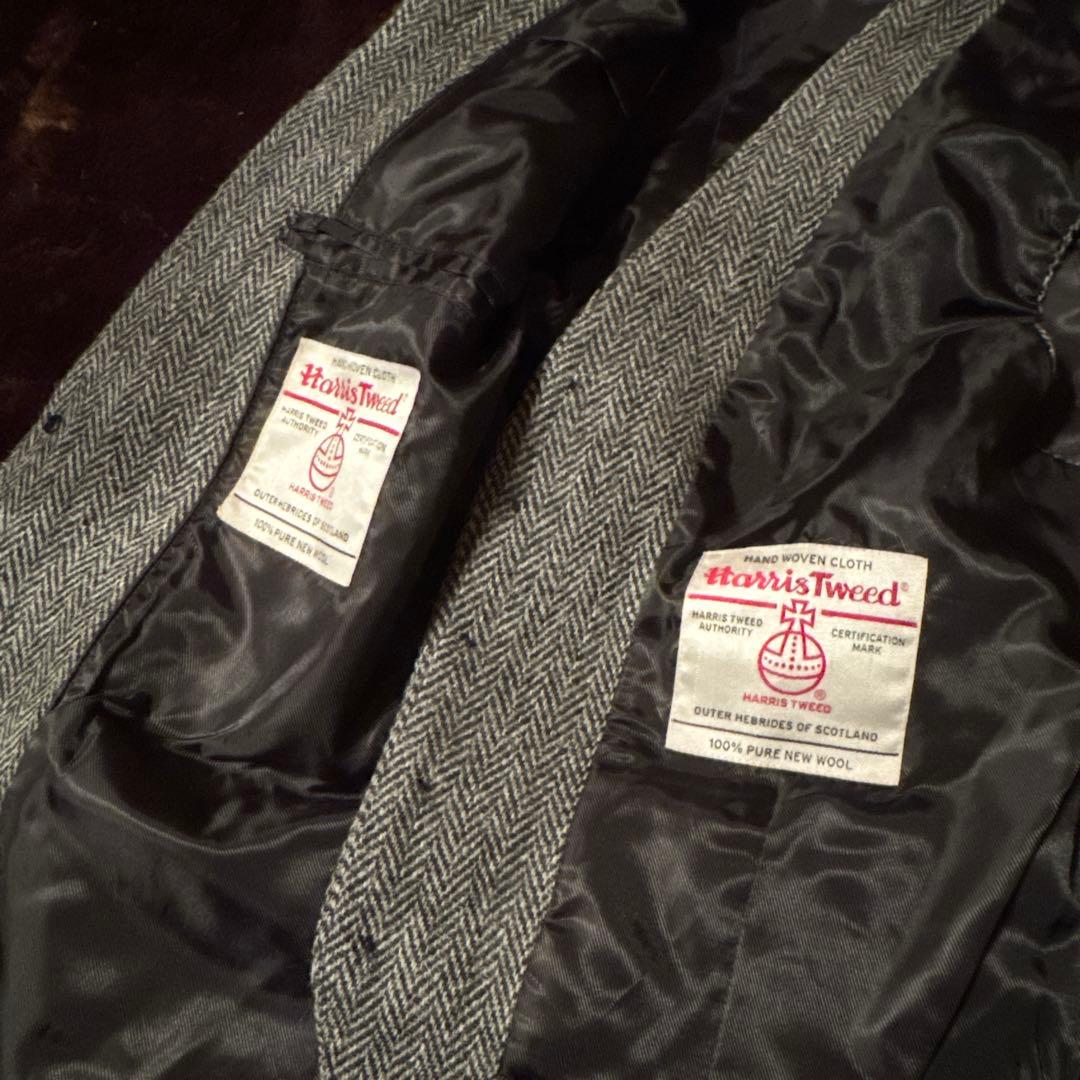 グレー ヘリンボーン スーツ　テーラードジャケット harris tweed