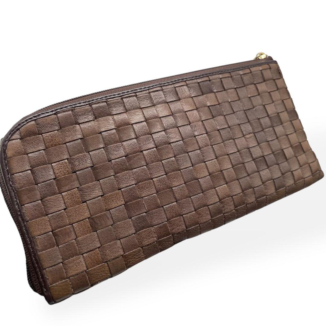 極美品　アタオ　ATAO　limo リモ　長財布　編み込みレザー　ブラウン