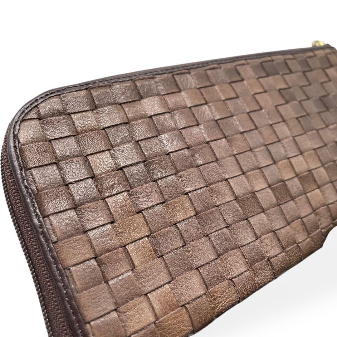 極美品　アタオ　ATAO　limo リモ　長財布　編み込みレザー　ブラウン