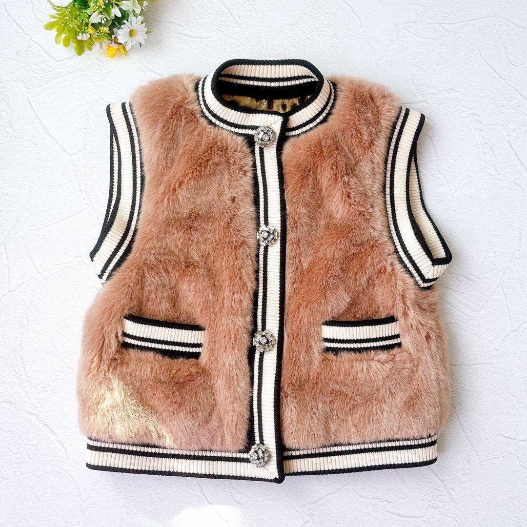 《美品》DOLCE&GABBANA ビジューボタン フェイクファー ベスト M