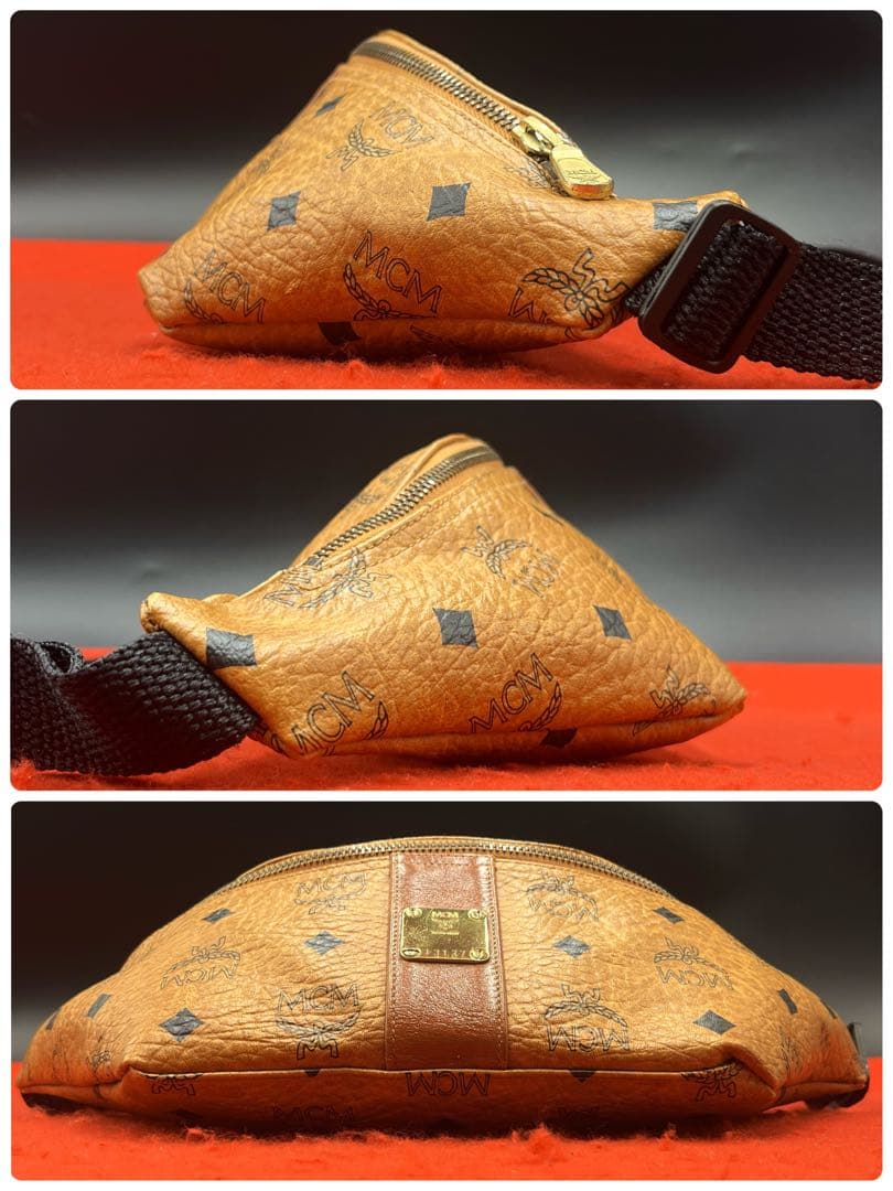 【美品】MCM ヴィセトス柄 ウエストポーチ ロゴ ゴールド金具 レザー