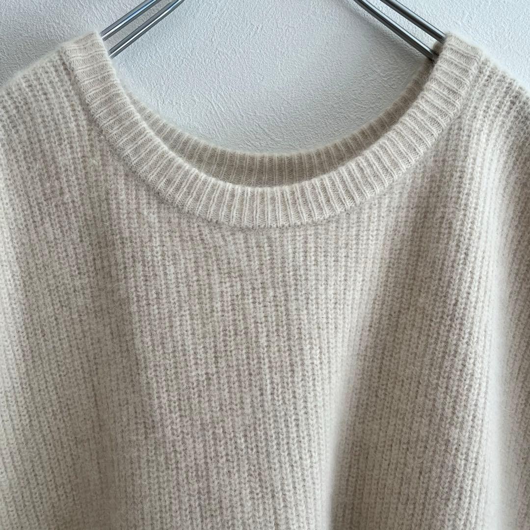 定価3.96万 ビアズリー ファーヤーンニットポンチョ アイボリー 上質ニット