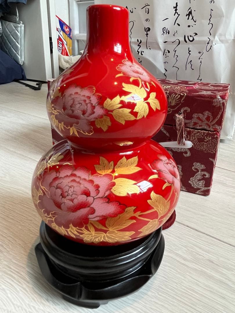 赤いひょうたん型漆器 水指　国賓礼品　中国美術