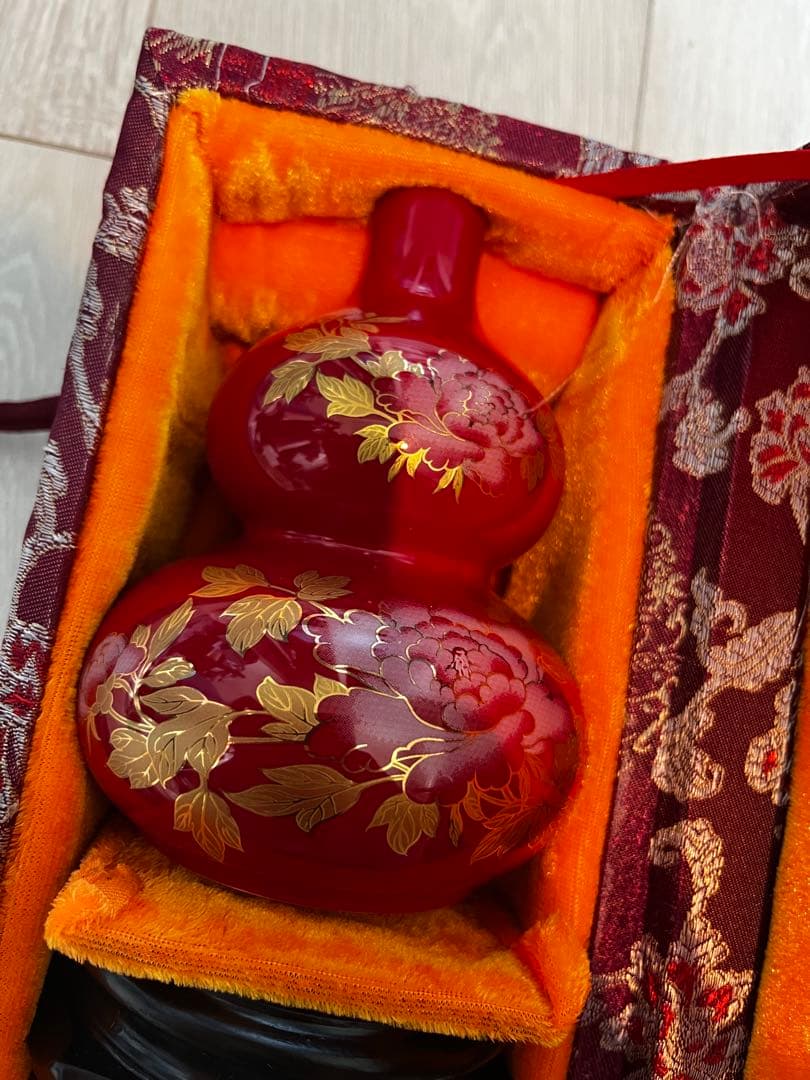 赤いひょうたん型漆器 水指　国賓礼品　中国美術