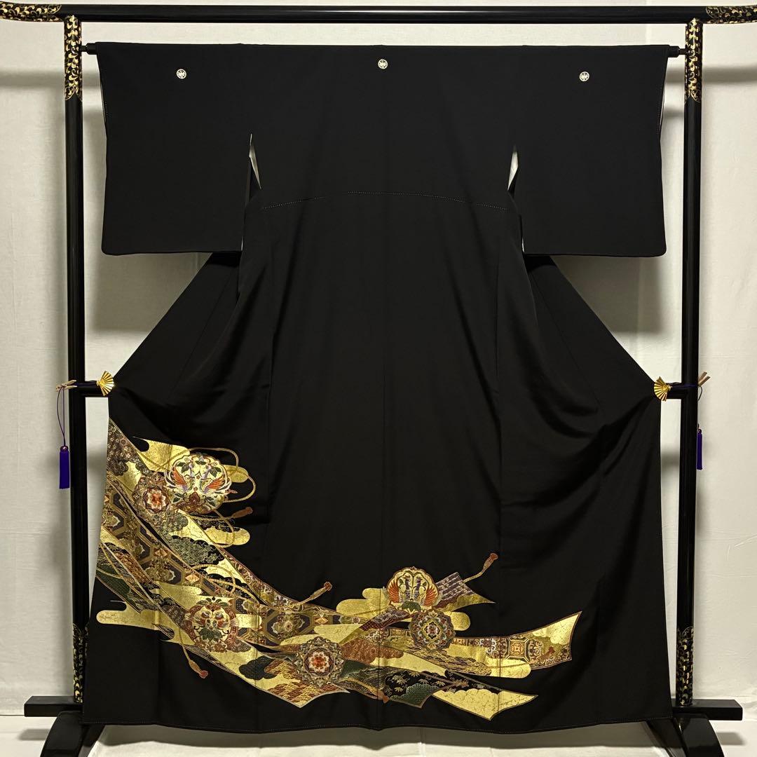 D69 黒留袖 総刺繍 汕頭・相良・金駒刺繍 華文 鳳凰 正絹 着物 袷 極美品