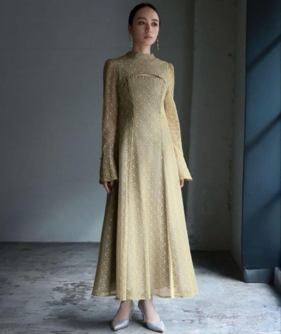 極美品 ANDRESD アンドレスド バックオープンジオメトリックドレス L