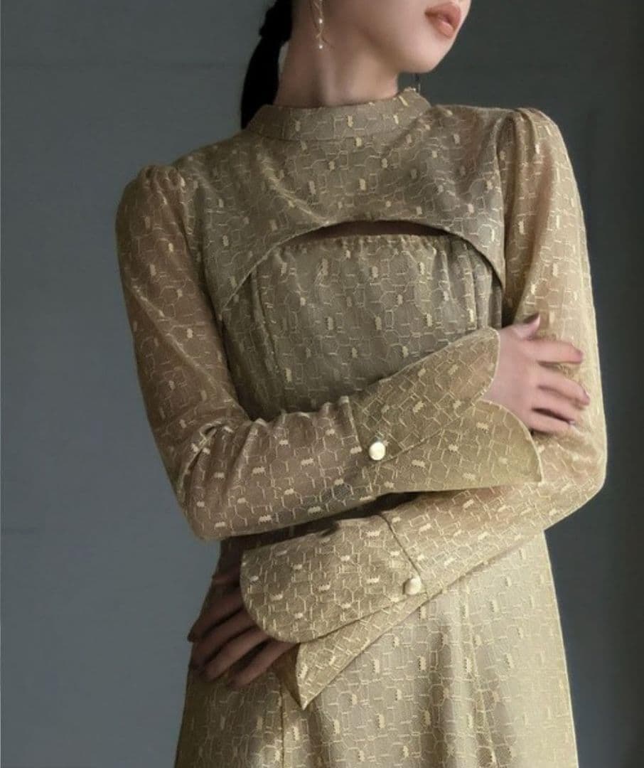 極美品 ANDRESD アンドレスド バックオープンジオメトリックドレス L