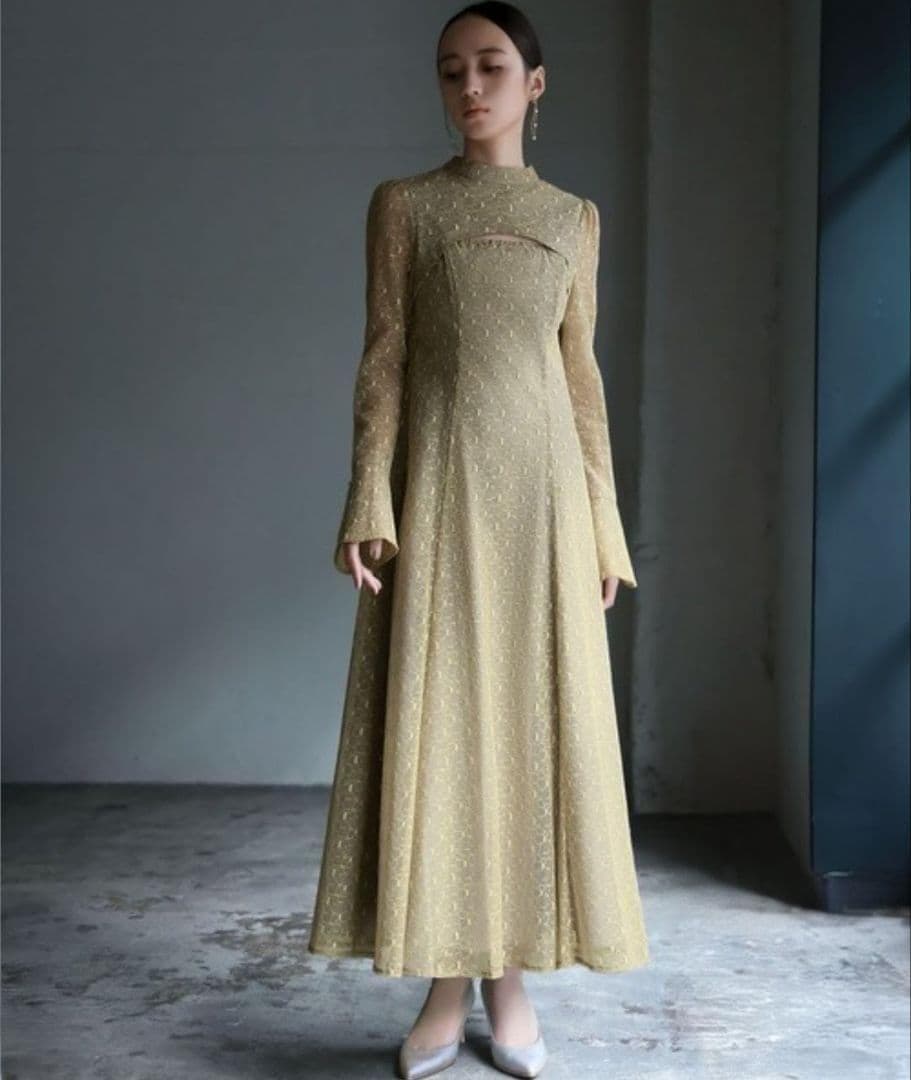 極美品 ANDRESD アンドレスド バックオープンジオメトリックドレス L