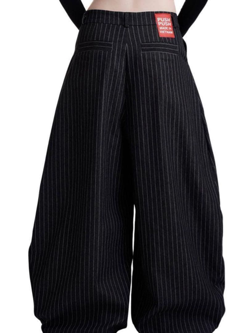 XLサイズ PUSH ワイドとネイビーパンツ ブラック ストライプ デニム