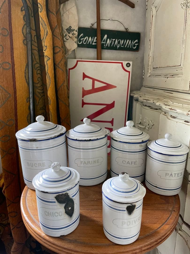 フランス　アンティーク　ホーロー　キャニスター　BF社BB社　ブルー　100年