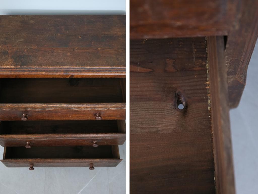 フランスアンティーク猫脚3杯ドロワー/木製チェスト/タンス/飾り棚(90-47)