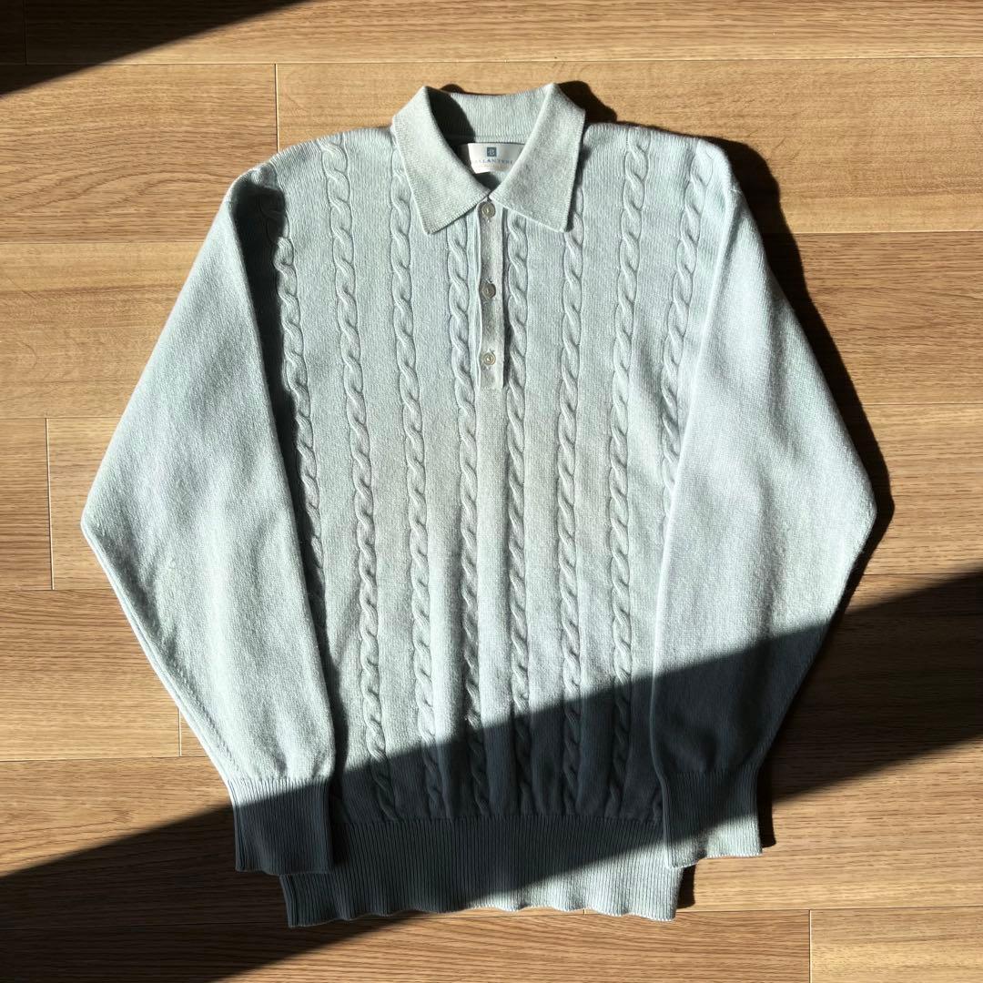 90s Ballantyne カシミヤ ケーブル ニット ポロ スコットランド