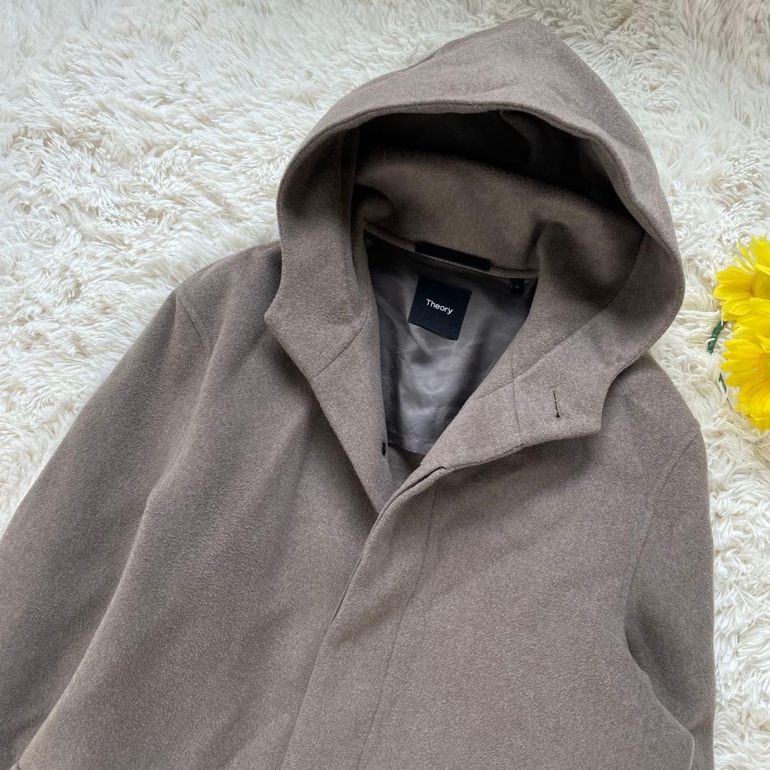 Theory カシミヤ 手縫い仕立て フーテッドコート ダブルフェイス メンズ
