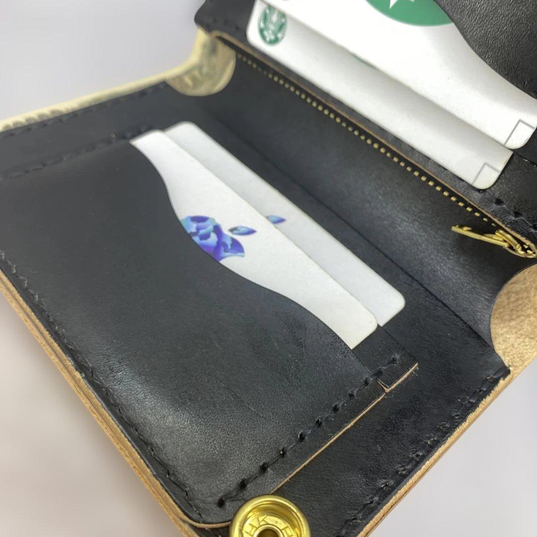 [値下]お札折らずに収納できる無骨な手染めミドルトラッカーウォレット BTW