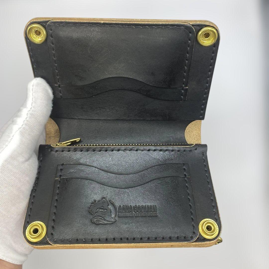 [値下]お札折らずに収納できる無骨な手染めミドルトラッカーウォレット BTW