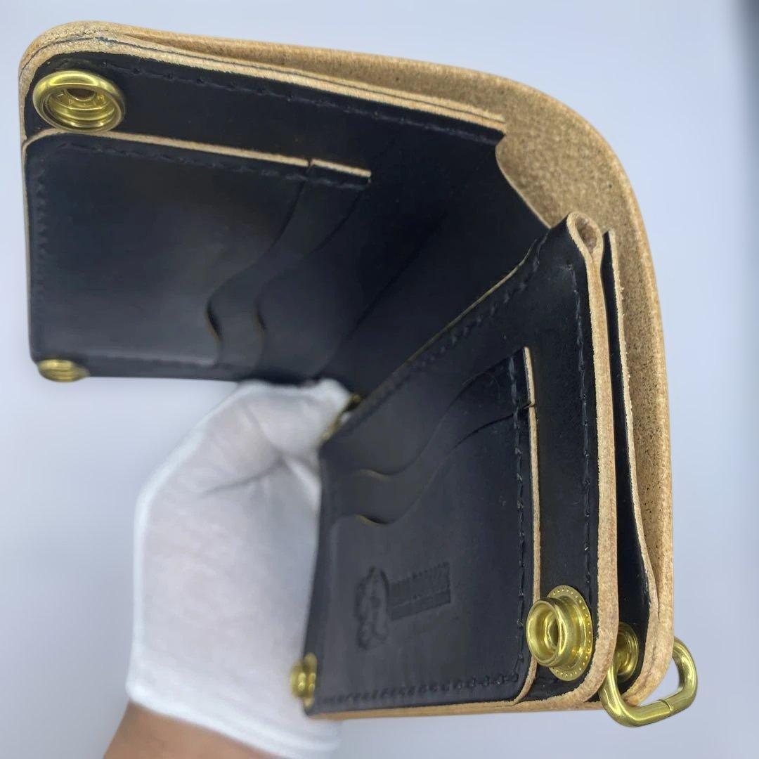 [値下]お札折らずに収納できる無骨な手染めミドルトラッカーウォレット BTW