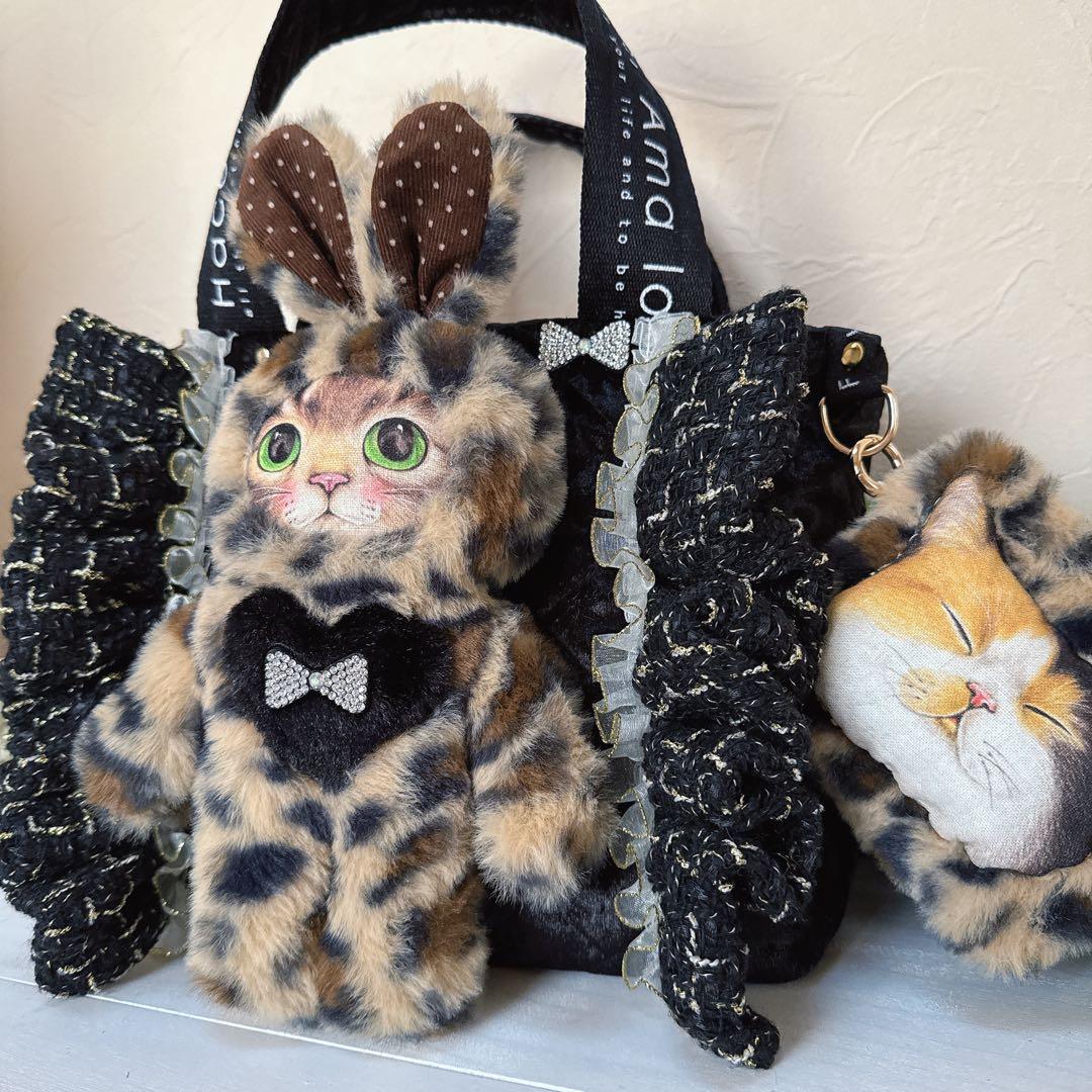さ*ー様 コヤンイサムチョン♡豹柄うさリトルサンダーちゃんのベルベットトートバッ