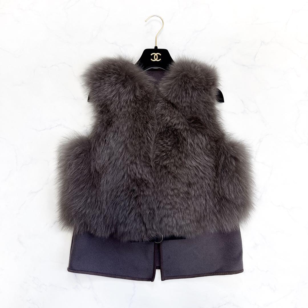 22年 sov. ソブ ブルーフォックスファーベスト 36 ジレ