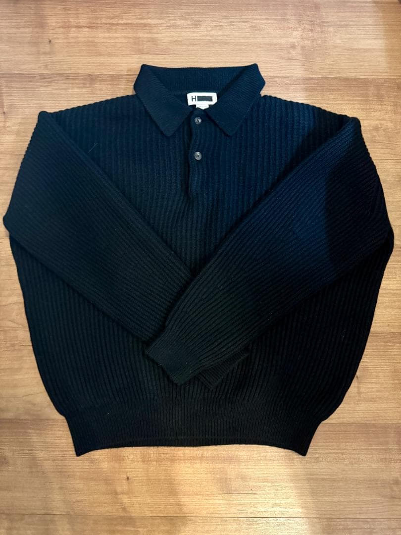 H BEAUTY&YOUTH ウールカシミヤリブ2Bニットポロシャツ OVY M