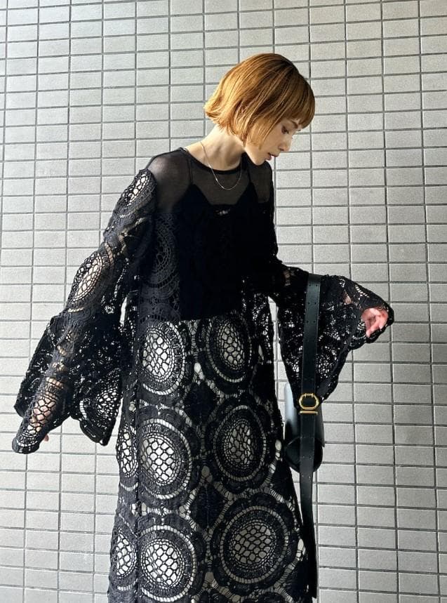 Ameri MEDI INDIAN BIG LACE DRESS ブラック　S
