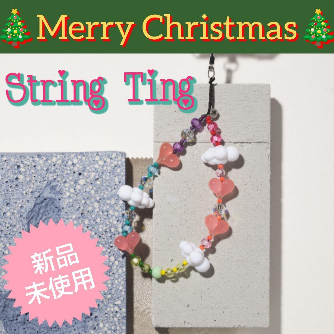 String Ting スマホストラップ カラフルピンク ハート 雲 クリスマス
