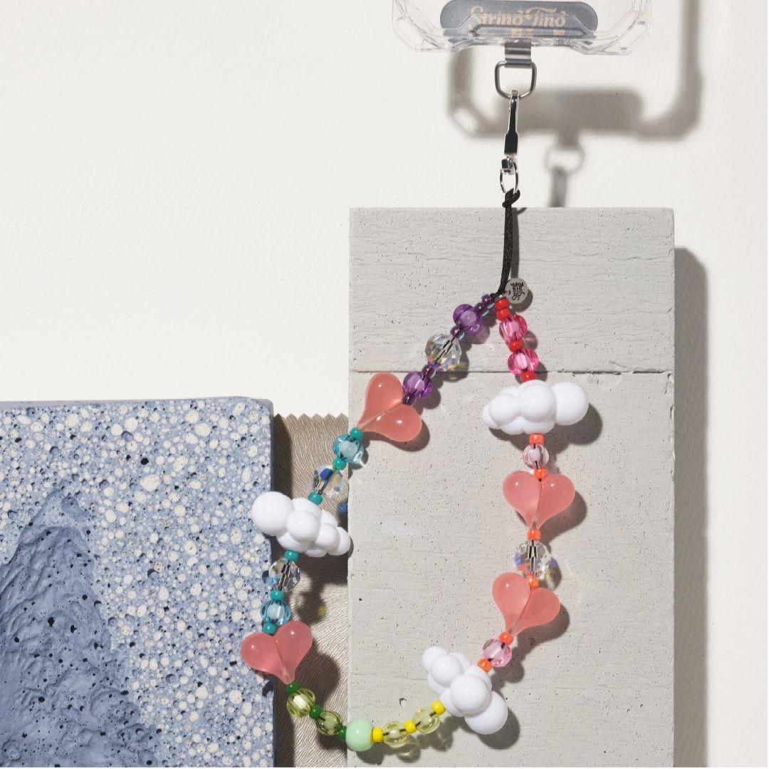 String Ting スマホストラップ カラフルピンク ハート 雲 クリスマス