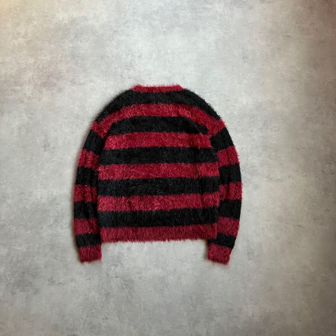 トップス 00s y2k border shaggy knit grunge punk