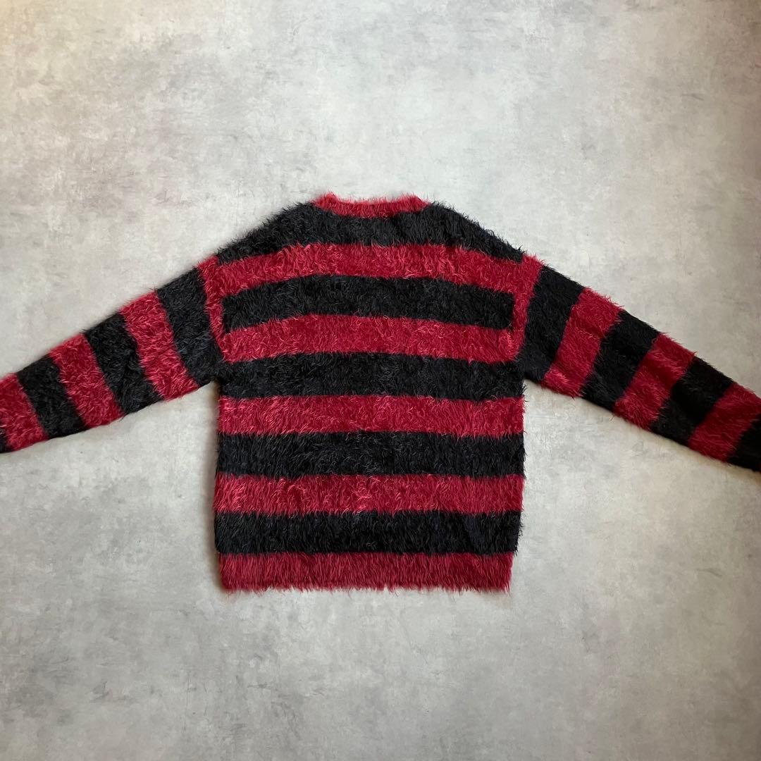 トップス 00s y2k border shaggy knit grunge punk