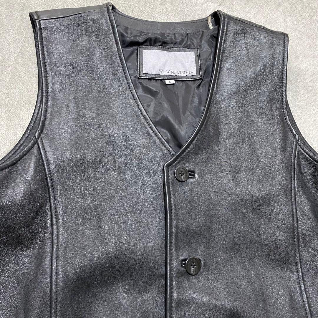 WILSONS LEATHER 本革 レザーベストLブラック シンプル メンズ