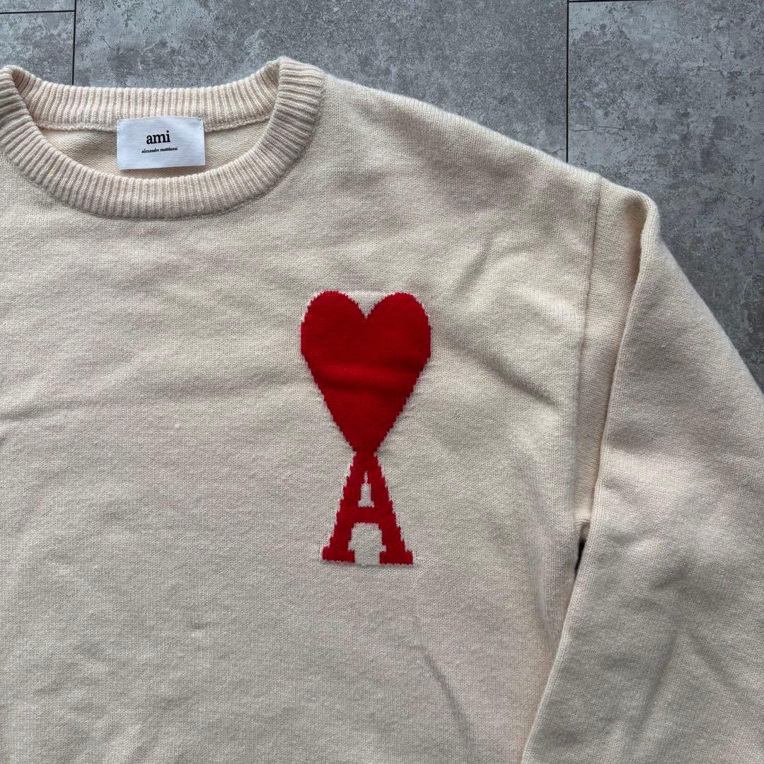 【美品】Ami Paris アミパリス ニット セーター ハートロゴ　アイボリー