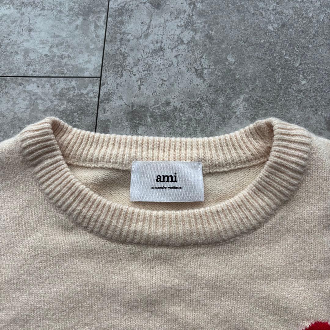 【美品】Ami Paris アミパリス ニット セーター ハートロゴ　アイボリー