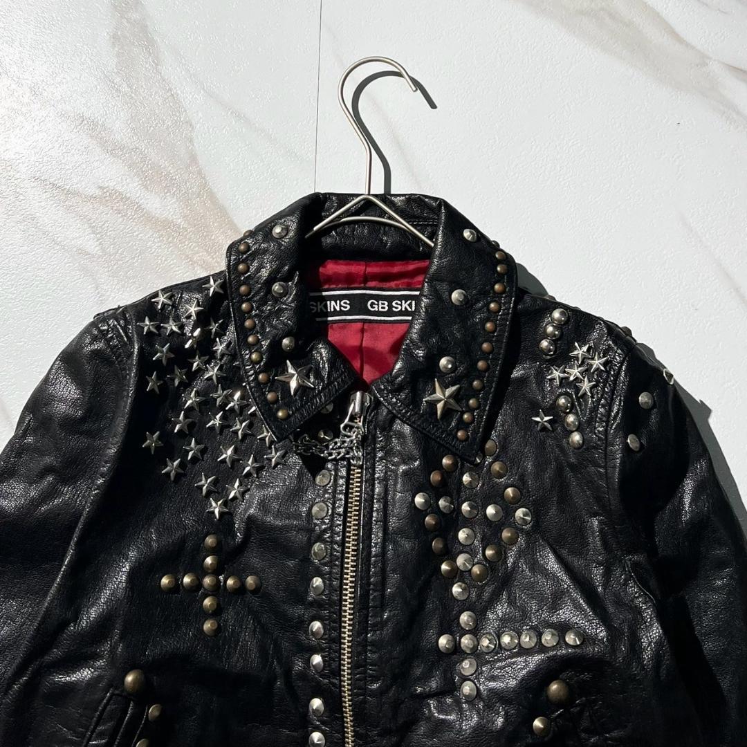 希少　GB SKINS　スター　総スタッズ　ライダース　チェーン　ブラック　黒