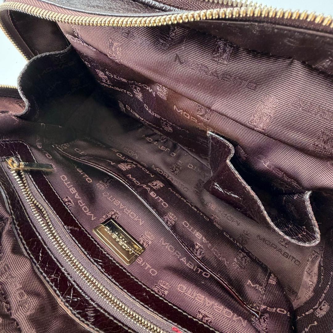 17669✨モラビト ビジュー パテントレザー ハンドバッグ ミニボストンバッグ