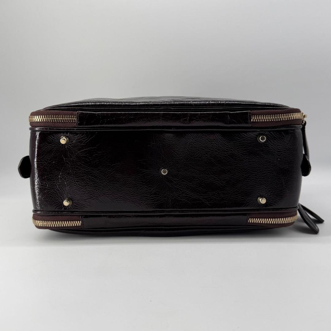 17669✨モラビト ビジュー パテントレザー ハンドバッグ ミニボストンバッグ