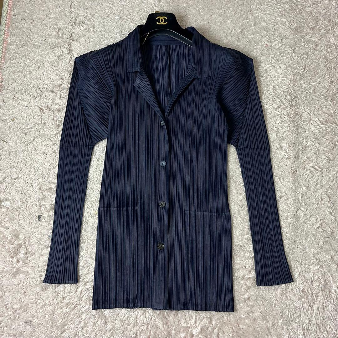 30 プリーツプリーズ カーディガン 襟 大きいサイズ ネイビー 紺 XL 4