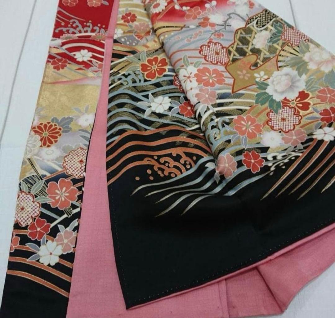 【中古品】振袖・エンジ下黒波【b232】/成人式/卒業式/結婚式/