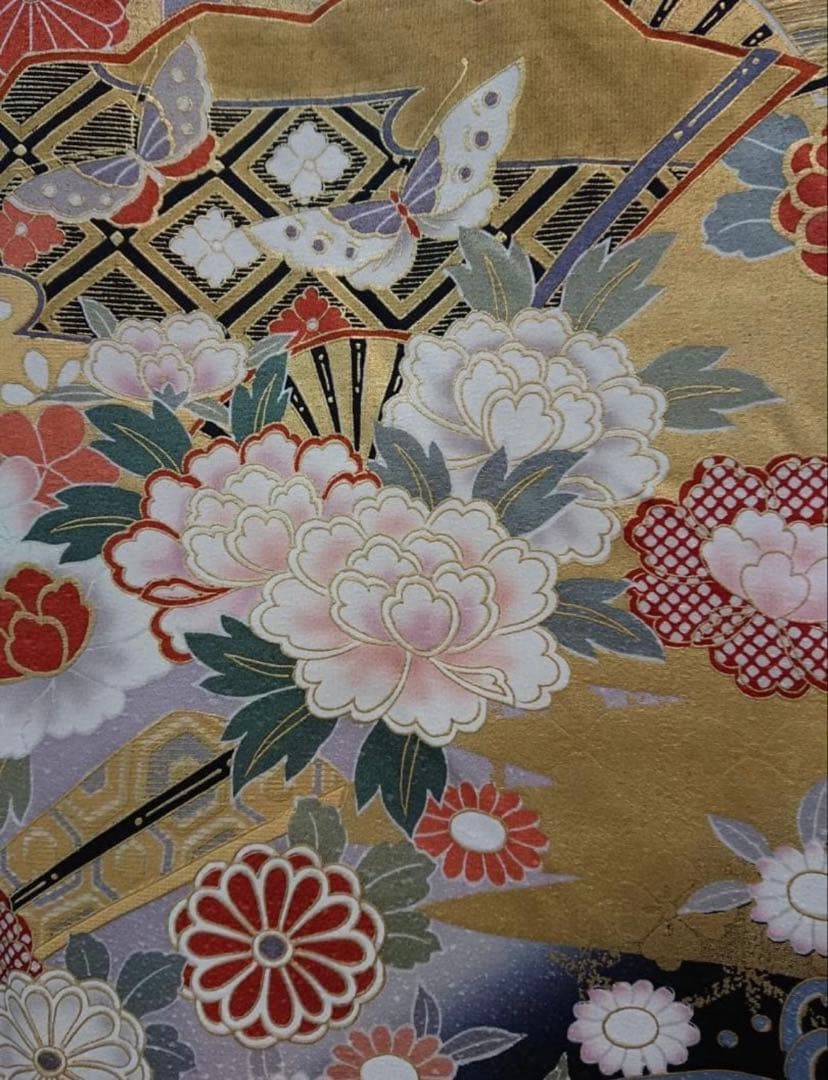 【中古品】振袖・エンジ下黒波【b232】/成人式/卒業式/結婚式/