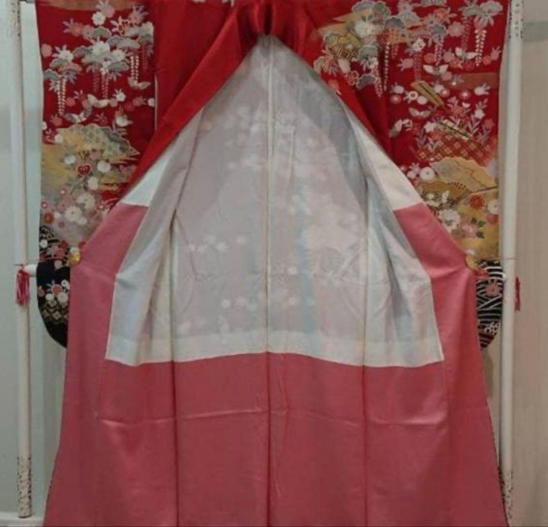 【中古品】振袖・エンジ下黒波【b232】/成人式/卒業式/結婚式/