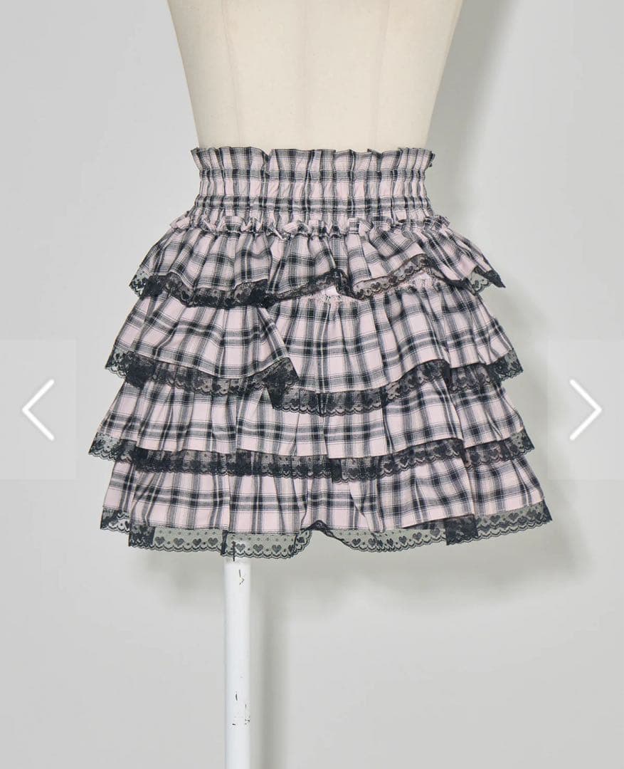 pium チェックリボンカットソー シャーリングティアードチェックスカート