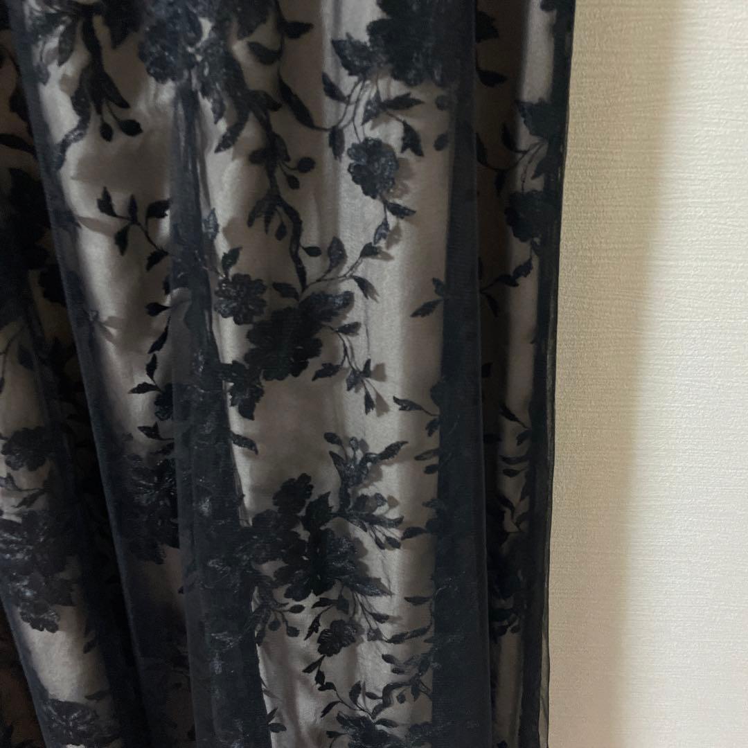 ブラック フラワー刺繍 マキシドレス ショール付き