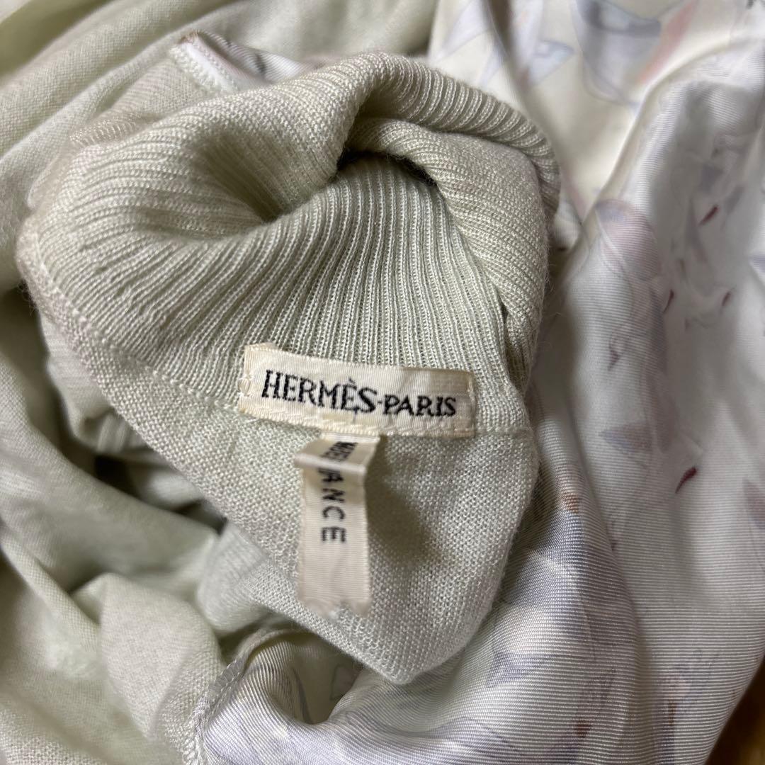 HERMES 鳥プリント ハイネック 七分袖