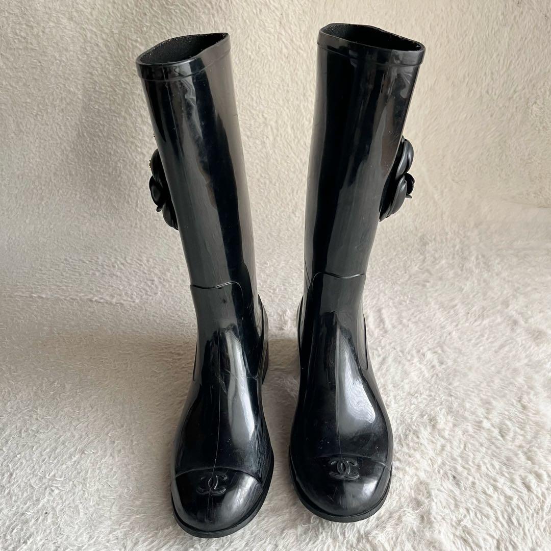 CHANEL シャネル レインブーツ 長靴 ココマーク カメリア 黒