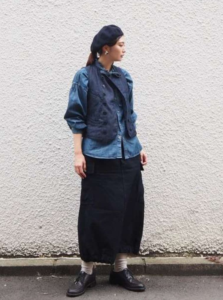 45R 瑠璃ダンガリーデニムのボウタイクッペシャツ（加工）