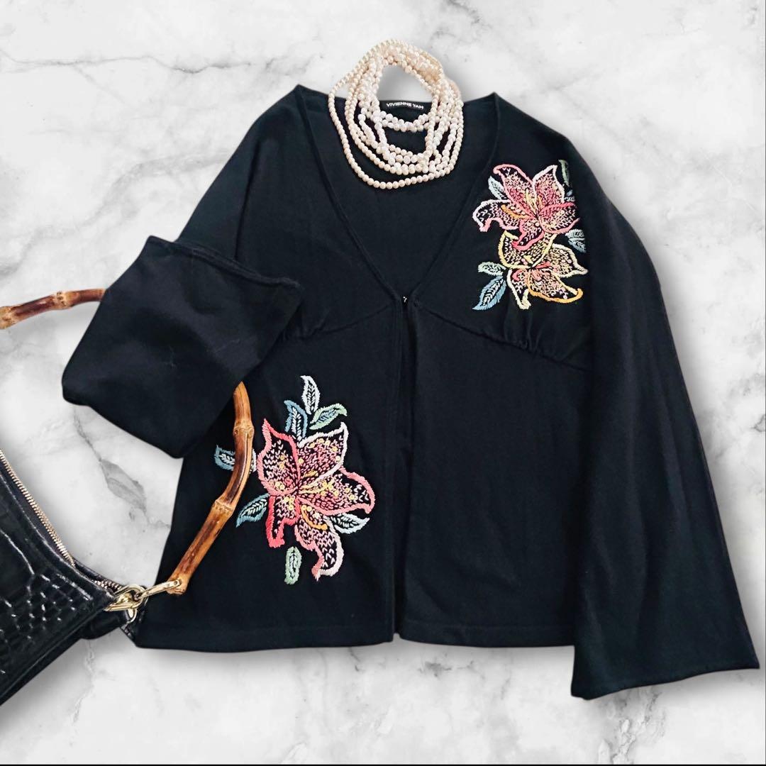 VIVIENNE TAM ✨ブラック カーディガン コットンシルクフラワー刺繍