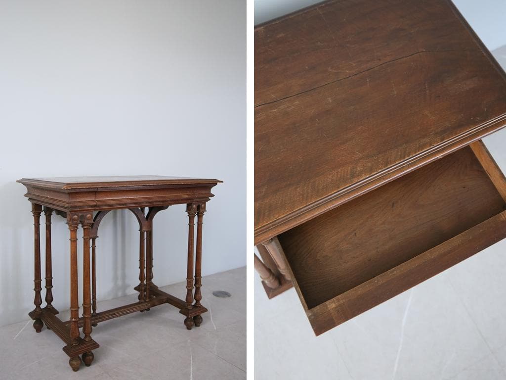 フランスアンティーク古木ダイニングテーブル/木製机/作業台/デスク(90-165