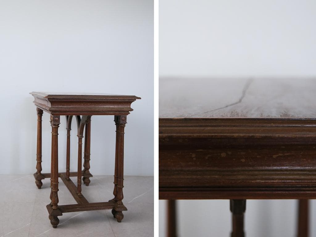 フランスアンティーク古木ダイニングテーブル/木製机/作業台/デスク(90-165